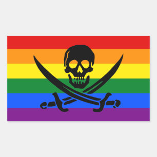 Adesivo Retangular Rainbow Pirate Pride Sticker