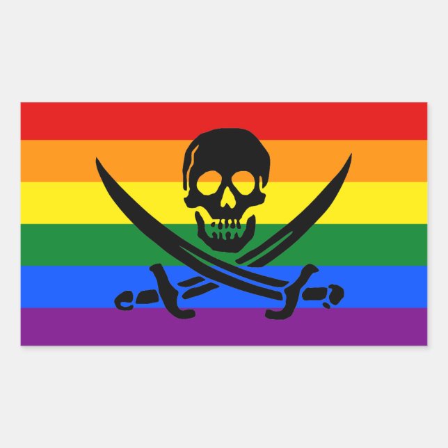 Adesivo Retangular Rainbow Pirate Pride Sticker (Frente)