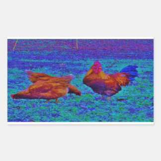 Adesivo Retangular Rainbow Rooster & Hens, Blue Elétrico