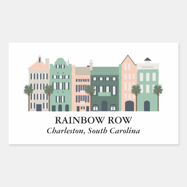 Adesivo Retangular Rainbow Row Charleston South Carolina Sticker (Frente)