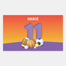 Adesivo Retangular Rapariga 11 Birthday Sports Balls