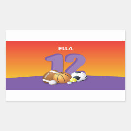 Adesivo Retangular Rapariga 12 Birthday Sports Balls