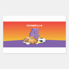 Adesivo Retangular Rapariga 4 de aniversário de esportes