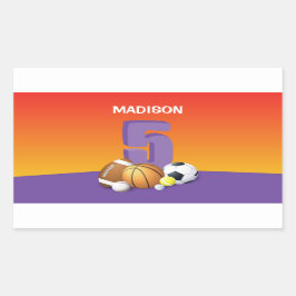 Adesivo Retangular Rapariga 5 Birthday Sports Balls