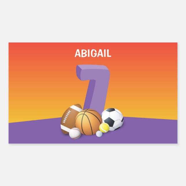 Adesivo Retangular Rapariga 7 Birthday Sports Balls (Frente)
