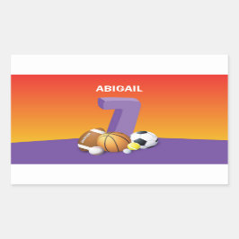 Adesivo Retangular Rapariga 7 Birthday Sports Balls