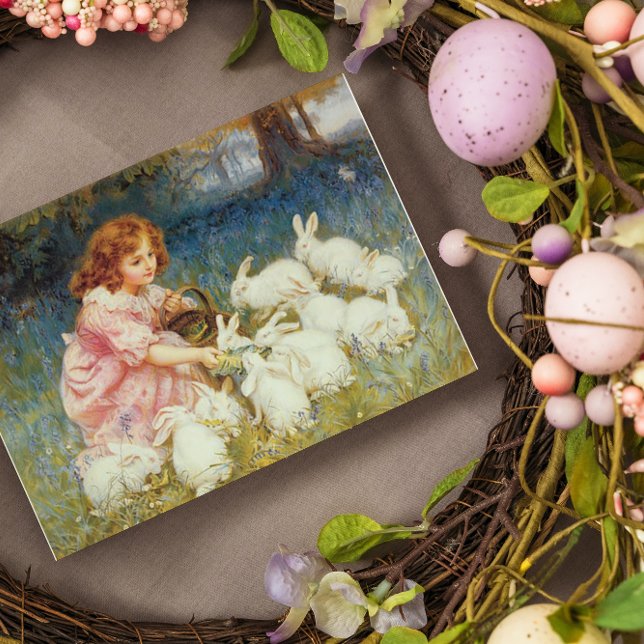 Adesivo Retangular Rapariga alimentando coelhos (Criador carregado)