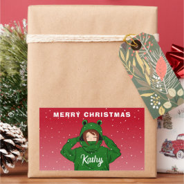 Adesivo Retangular Rapariga com Sapo Verde, Natal