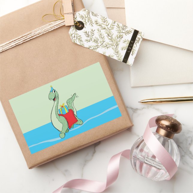 Adesivo Retangular Rapaz, Dinossauro de Aniversário (Presentear)