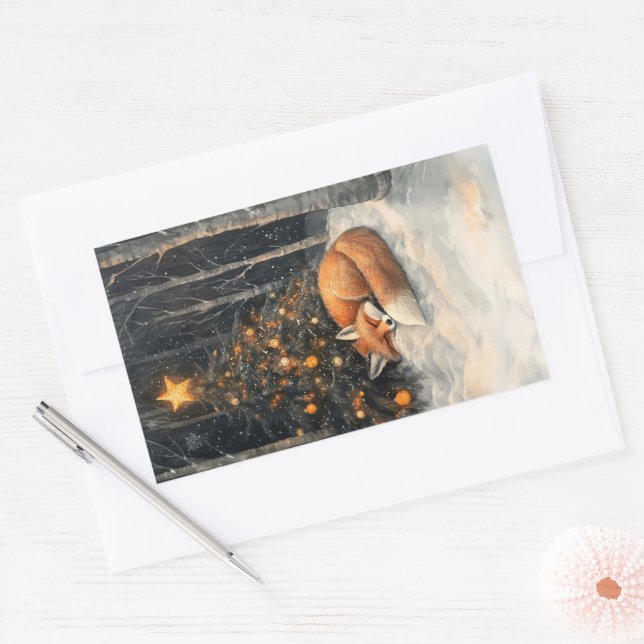 Adesivo Retangular Raposa Dormindo Natal Russo (Envelope)