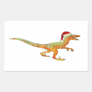 Adesivo Retangular Raptor Engraçado Velociraptor Festivo Xmas Dinossa