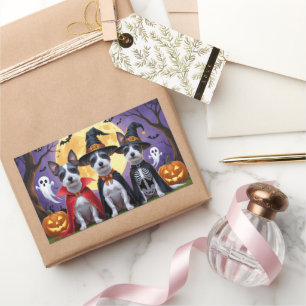 Adesivo Retangular Rat Terrier Dogs Pumpkin Halloween Engraçado