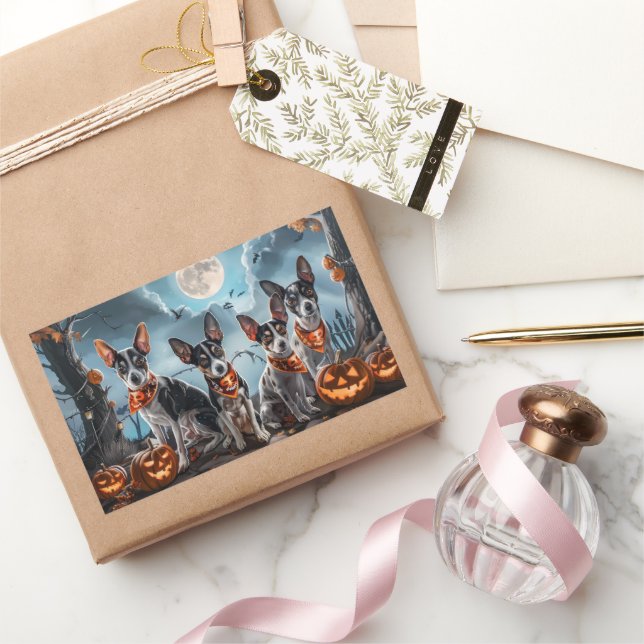 Adesivo Retangular Rat Terrier Halloween Spooky (Presentear)