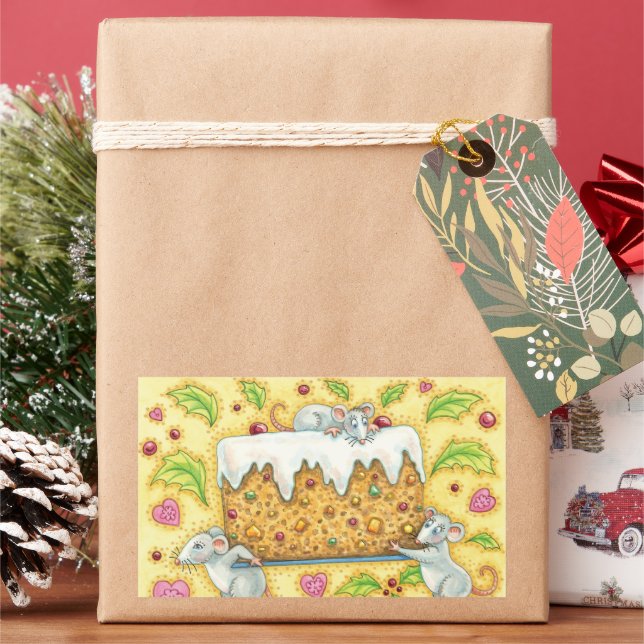 Adesivo Retangular Ratos de Natal fofos carregando uma sobremesa de B (Feriado)
