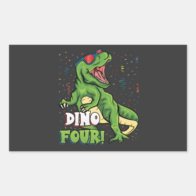 Adesivo Retangular Rawr Eu sou um Dinofour 4º Dinossauro de Aniversár (Frente)