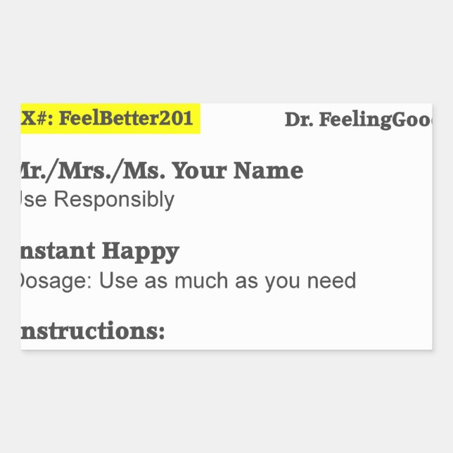 Adesivo Retangular Receita engraçada por rx (Frente)