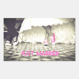 Adesivo Retangular Recem casados branco preto-branco-branco