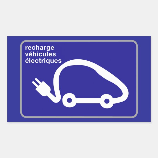 Adesivo Retangular Recharge Stn Electric Cars, Traffic Sign, França (Frente)