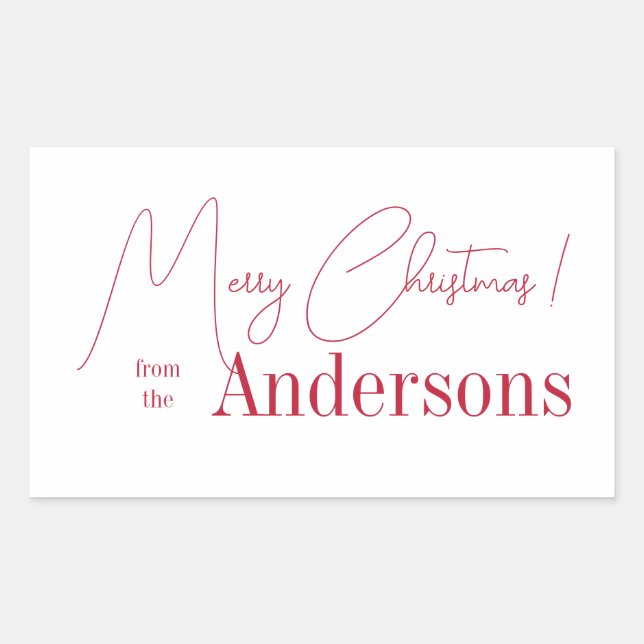 Adesivo Retangular Red and White Christmas from Family Name (Frente)