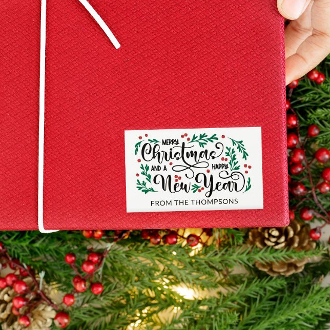 Adesivo Retangular Red Berries Feliz Feliz ano novo de Natal De (Criador carregado)