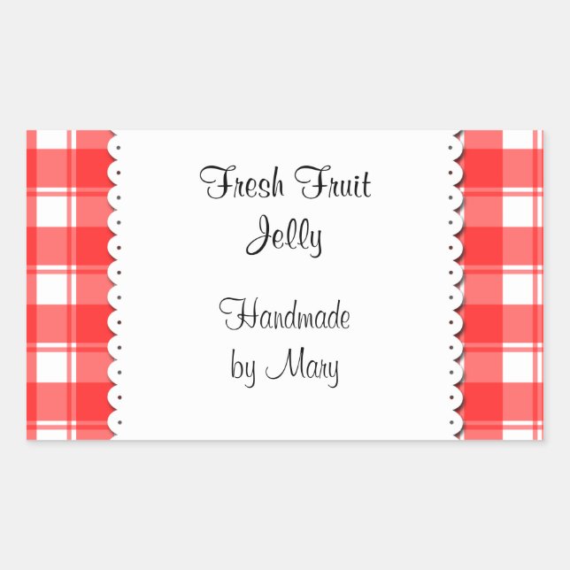 Adesivo Retangular Red Checks White Doily Custom Stickers (Frente)