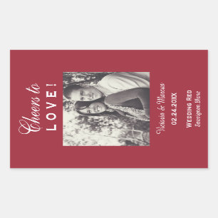 Adesivo Retangular Red Cheers to Love Wedto Photo Wine Bottle Favor