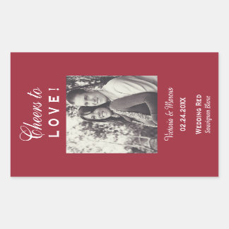 Adesivo Retangular Red Cheers to Love Wedto Photo Wine Bottle Favor
