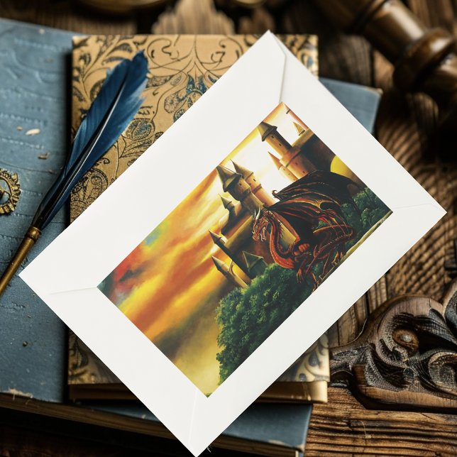 Adesivo Retangular Red Dragon Castle Fantasy (Criador carregado)