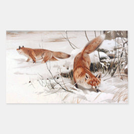 Adesivo Retangular Red Foxes in the Winter Snow (by Wilhelm Kuhnert)