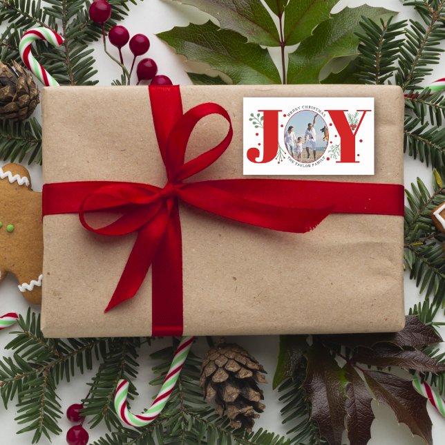 Adesivo Retangular Red Joy com a foto de Natal das bagas (Criador carregado)