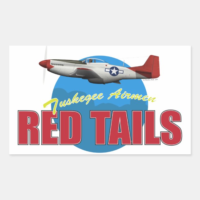 Adesivo Retangular Red Tail Tuskegee Airmen com P-51 (Frente)