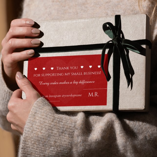 Adesivo Retangular Red Thank You Sticker | Custom Business Label (Criador carregado)