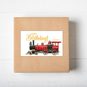 Adesivo Retangular Red Train Happy Birday