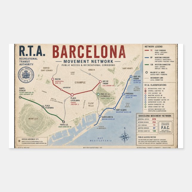 Adesivo Retangular Rede de Movimento de Barcelona R.T.A. Acesso Públi (Frente)