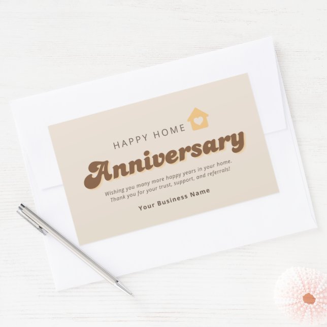 Adesivo Retangular Referência de Aniversário de Casa de Imóveis Retro (Envelope)