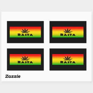 Adesivo Retangular Reggae Rasta Rastafarian Leaf Rectangkers