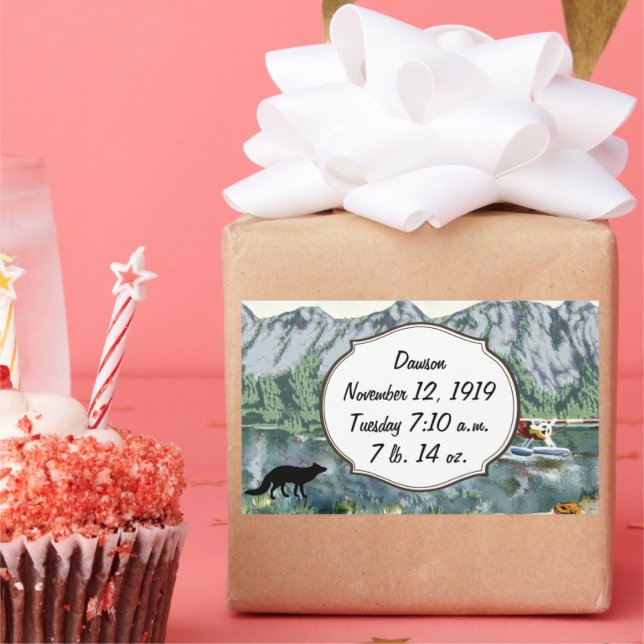 Adesivo Retangular Registro de nascimento do bebê do Alasca (Festa)