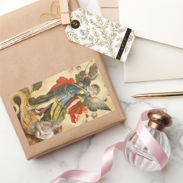 Adesivo Retangular Religião Vintage, São Miguel Derrote Lucifer (Presentear)