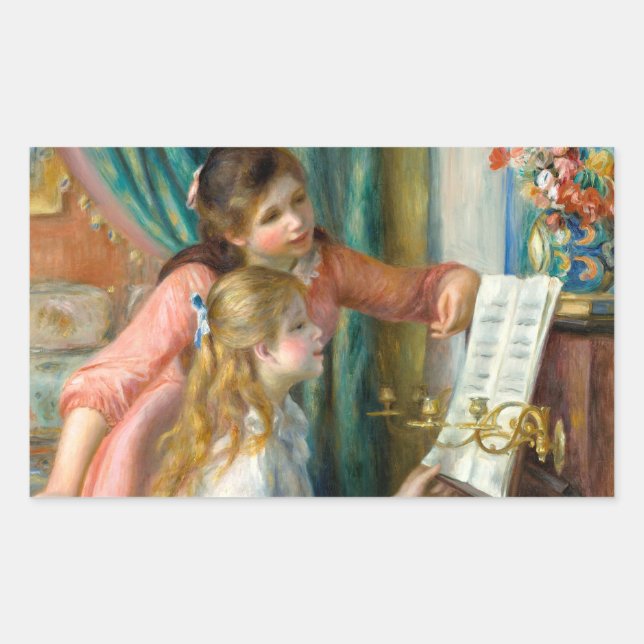 Adesivo Retangular Renoir Girls no Piano Impressionismo Pintura (Frente)