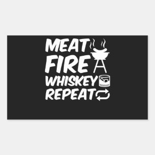 Adesivo Retangular Repetição de Whiskey Fogo de Carne  CHURRASCO De