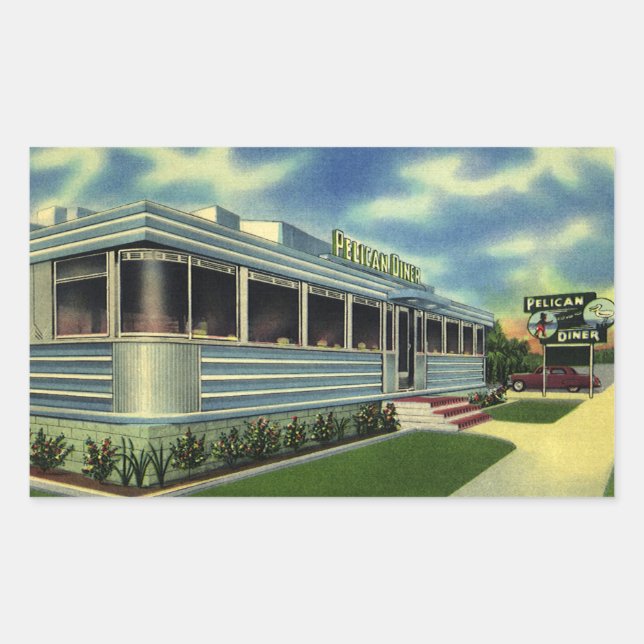 Adesivo Retangular Restaurante Retro Clássico Vintage Pelican Diner d (Frente)