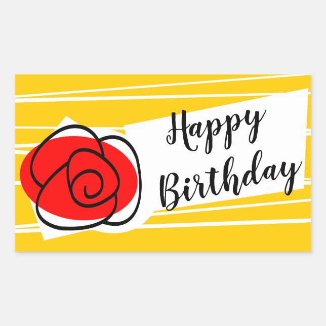 Adesivo Retangular retângulo de aniversário feliz em Rosa espanhol (Frente)