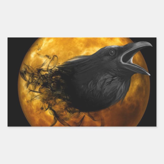 Adesivo Retangular Retângulo de Halloween Autocolantes/Corvo e Lua (Frente)