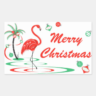 Adesivo Retangular Retângulo de Natal Vermelho Flamingo Merry