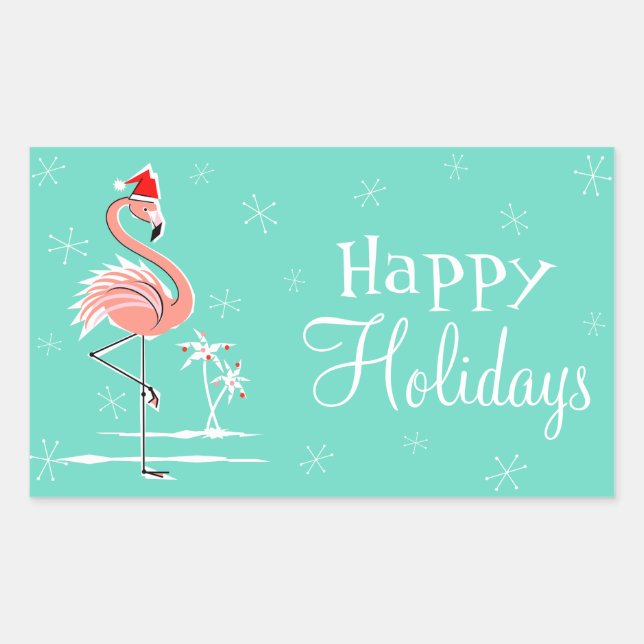 Adesivo Retangular retângulo Natal Flamingo Feliz Feriados (Frente)