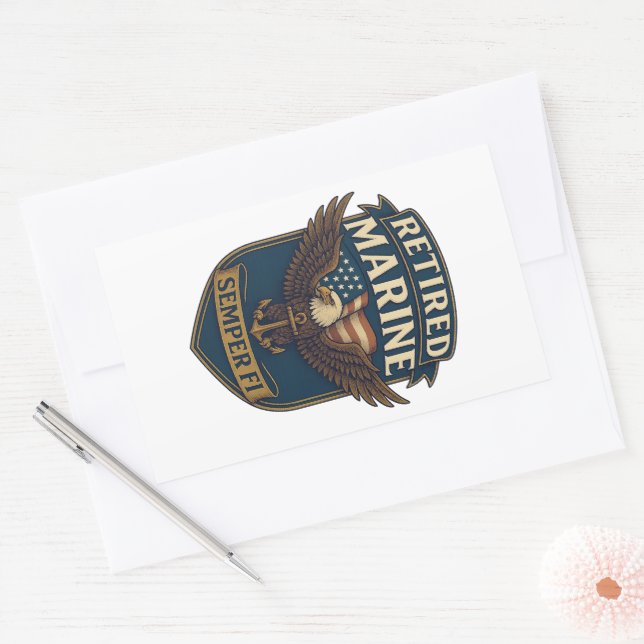 Adesivo Retangular Retired Semper Fi Marine over eagle & flag (Envelope)