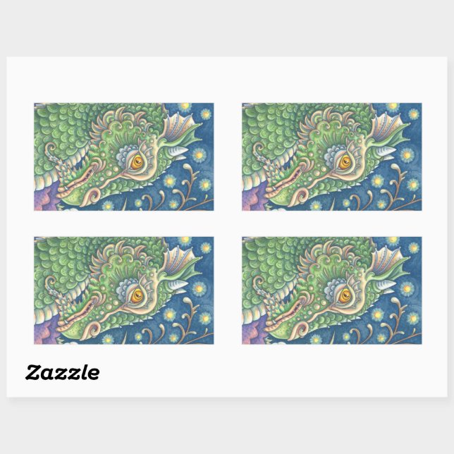 ADESIVO RETANGULAR RETRATO DE CABEÇA DO DRAGÃO MEDIEVAL, FANTASIA WHI (Folha)