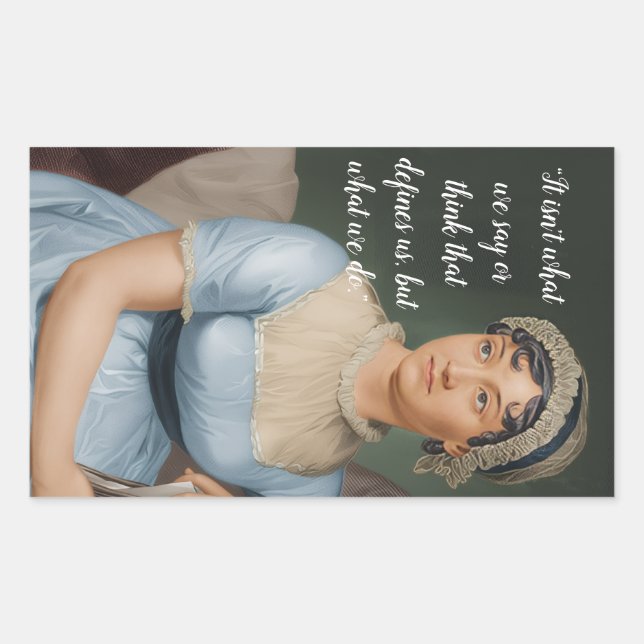 Adesivo Retangular retrato e citação de Jane Austen (Frente)