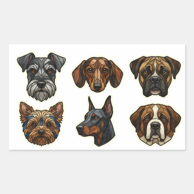 Adesivo Retangular Retratos Artísticos de Raças de Cães Parte 2 (Frente)