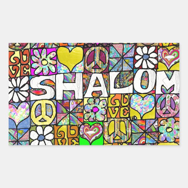 Adesivo Retangular Retro Anos 60 Psicodélico Shalom AMOR (Frente)